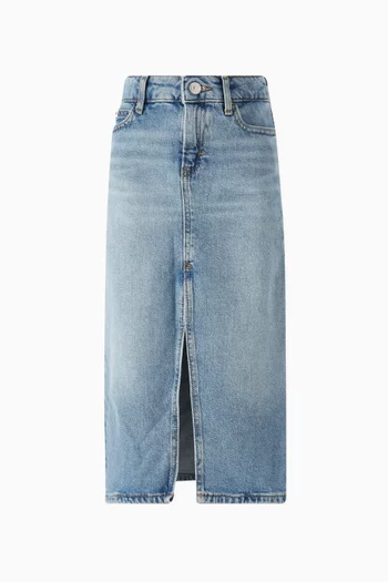 Straight Denim Maxi Skirt in Stretch Denim