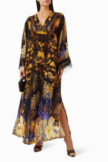 Lace-inserts Printed Kimono Cover-up Dress