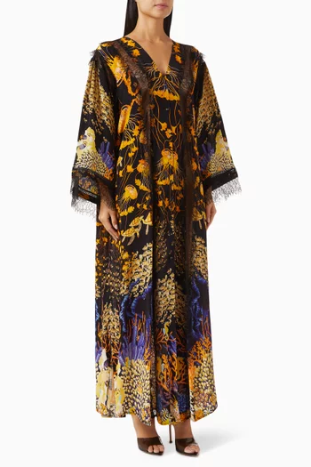 Lace-inserts Printed Kimono Cover-up Dress