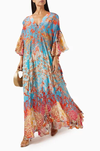 Printed Flounce-sleeves Kaftan