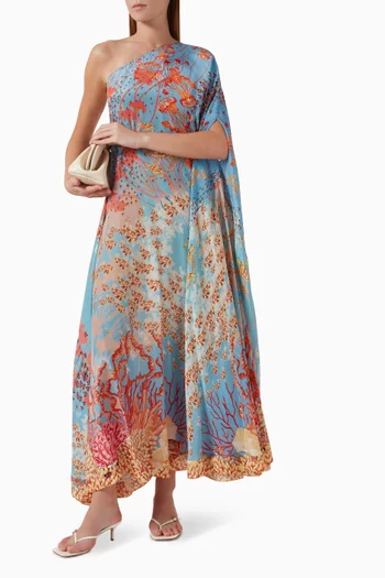 Monoshoulder Printed Dress in Viscose-georgette