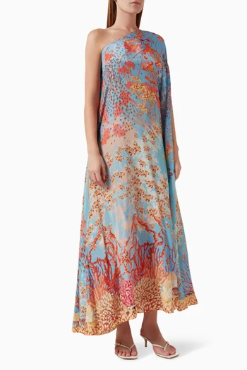 Monoshoulder Printed Dress in Viscose-georgette