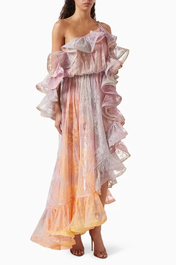 Dawning Ruffled Midi Dress in Lace