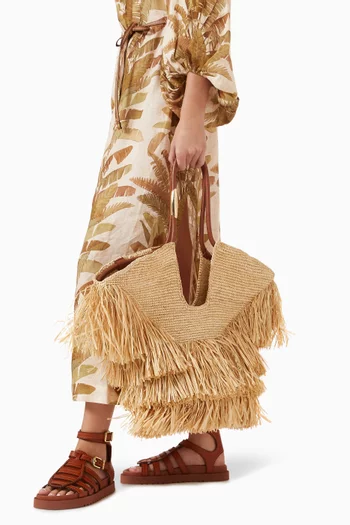 Medium Goldentime Tote Bag in Raffia