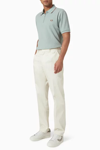 Textured Zip Neck Polo Shirt in Cotton Piqué