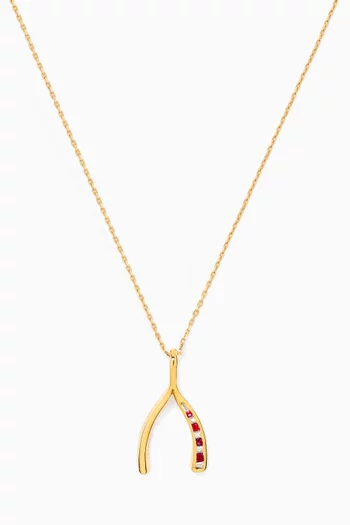 The Real Wishbone Diamond & Ruby Necklace in 18kt Yellow gold