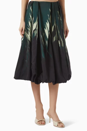Printed Bubble-Hem Midi Skirt