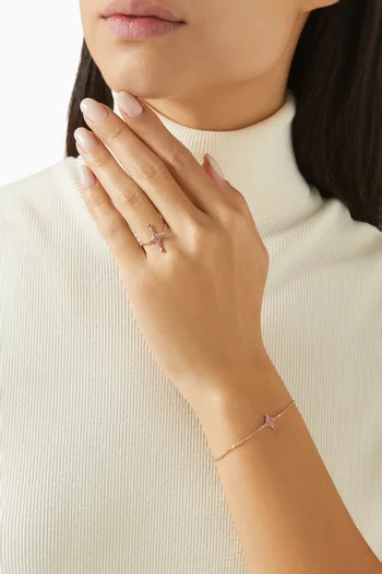 خاتم اورورا مرصع بياقوت ذهب وردي عيار 18