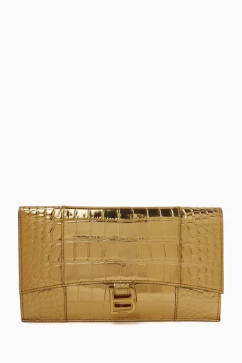 Small Hourglass Flat Pouch in Croc-embossed Calfskin
