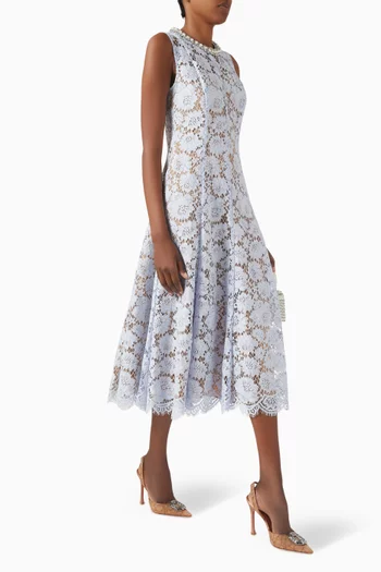 Pearl Diamanté-trim Midi Dress in Lace