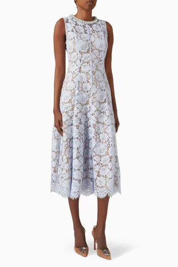 Pearl Diamanté-trim Midi Dress in Lace