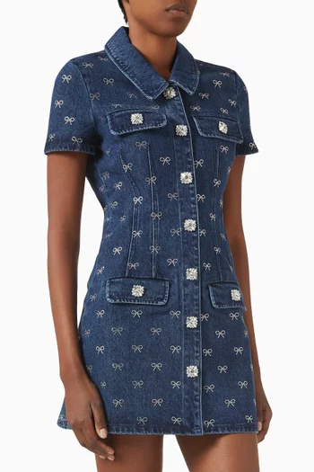Diamanté-bow Mini Dress in Denim