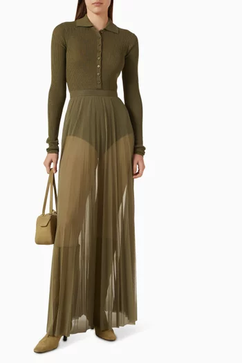 Vallen Pleated Maxi Skirt in Mesh