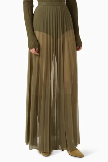Vallen Pleated Maxi Skirt in Mesh