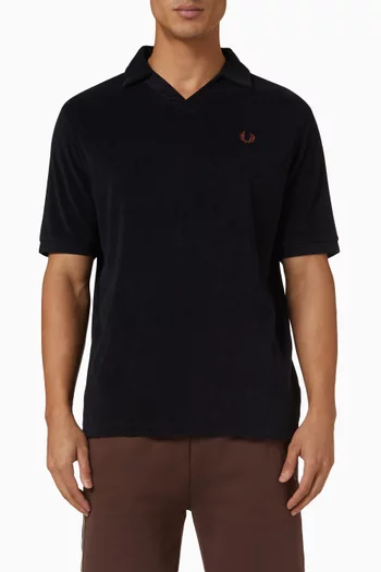 Open Collar Polo Shirt in Cotton Blend