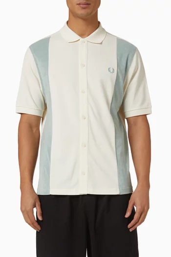 Towelling Panel Polo Shirt in Cotton Piqué