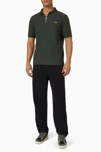Quarter-zip Polo Shirt in Crepe Cotton Piqué