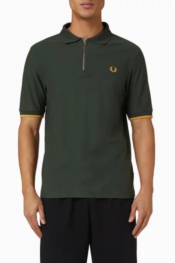 Quarter-zip Polo Shirt in Crepe Cotton Piqué