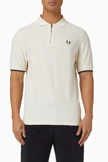 Quarter-zip Polo Shirt in Crepe Cotton Piqué