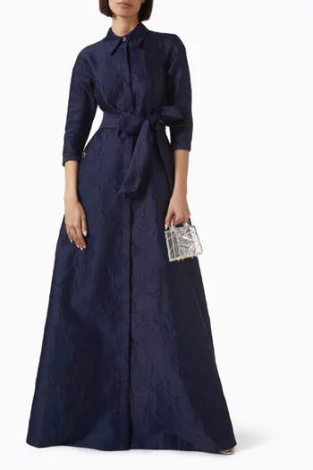 Floral-embossed Shirt Gown in Jaqcuard