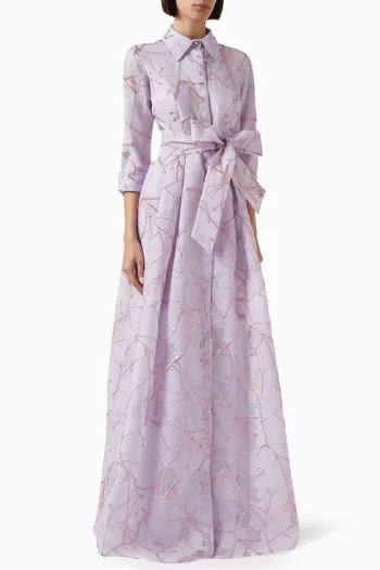 Floral-embossed Shirt Gown in Jaqcuard