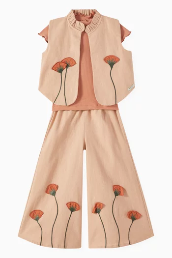 Fifis Poppy-embroidered Wide-leg Pants in Linen