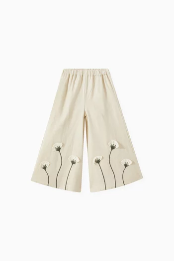 Fifis Poppy-embroidered Wide-leg Pants in Linen
