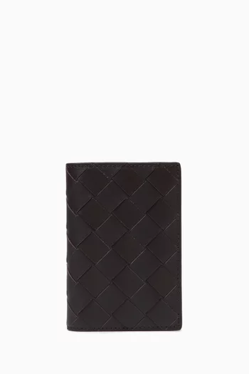 Flap Card Case in Intrecciato Leather
