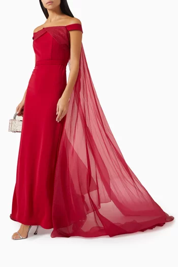 Off-shoulder Cape-style Gown