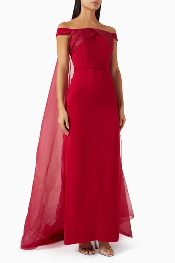 Off-shoulder Cape-style Gown