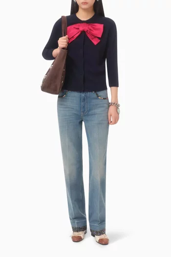 Bow Knit Cardigan in Virgin Wool