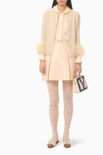 Feather-trim Cardigan in Virgin Wool
