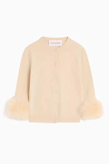 Feather-trim Cardigan in Virgin Wool