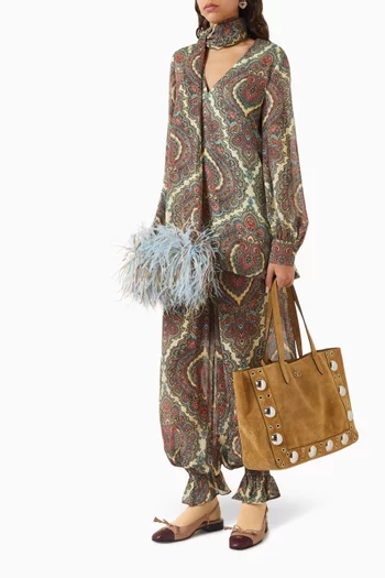 Voyage Imaginaire-print Balloon Pants in Silk Georgette