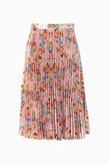 Barocco Floral Printed Skirt in Poly Twill