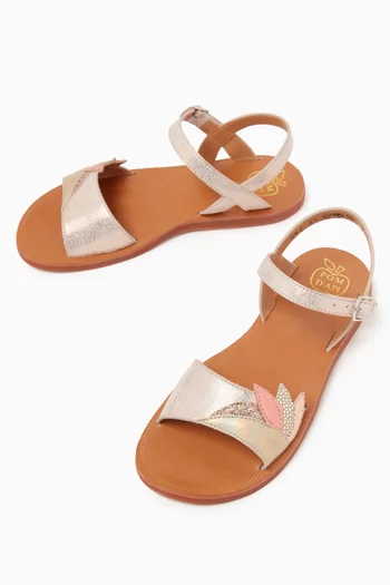 Plagette Floral Sandals in Metallic Leather