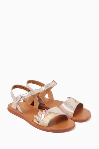 Plagette Floral Sandals in Metallic Leather