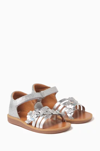 Poppy Glitter Sandals in Metallic Leather