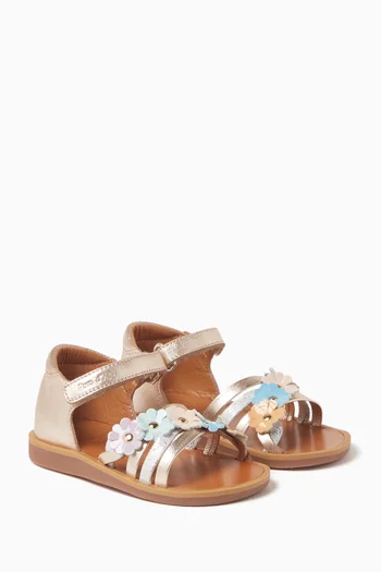 Poppy Glitter Sandals in Metallic Leather
