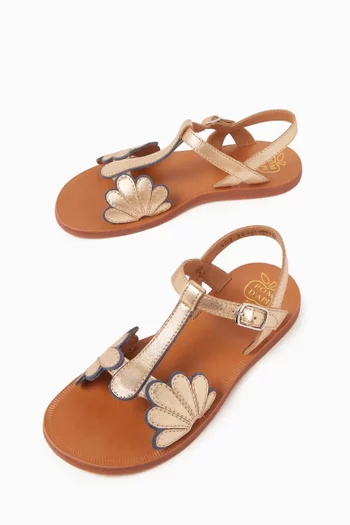 Floral Sandals in Metallic Leather