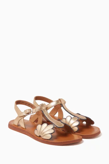 Floral Sandals in Metallic Leather