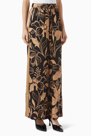 Floral-print Wide-leg Pants in Viscose