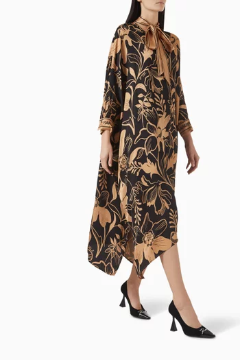 Floral-print Kaftan Dress in Viscose