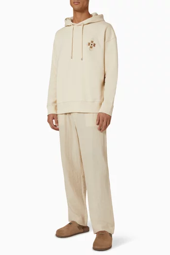 كنزة بغطاء رأس مطرزة بزهرة مزيج قطن حصرية