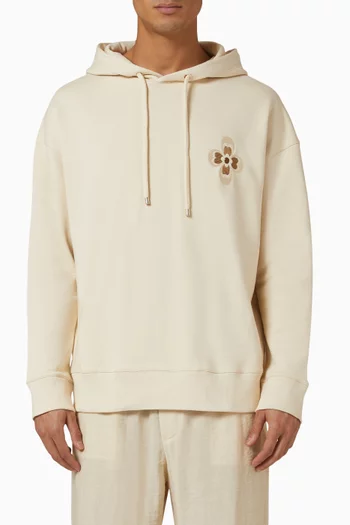 كنزة بغطاء رأس مطرزة بزهرة مزيج قطن حصرية