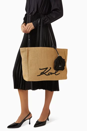 K/Signature Flower Tote Bag in Raffia