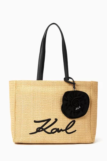 K/Signature Flower Tote Bag in Raffia