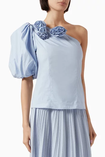 Floral-appliqué One-shoulder Top in Organic Cotton