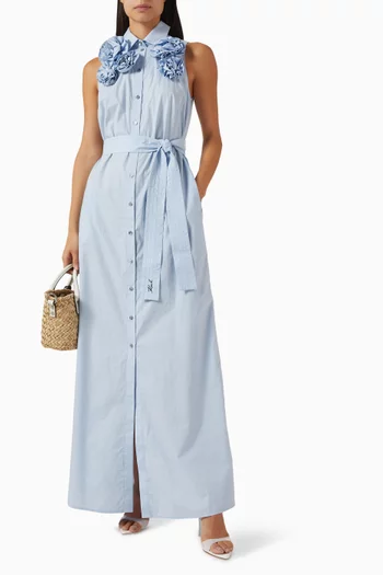 Floral-appliqué Shirt Dress in Organic Cotton