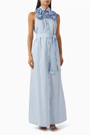 Floral-appliqué Shirt Dress in Organic Cotton